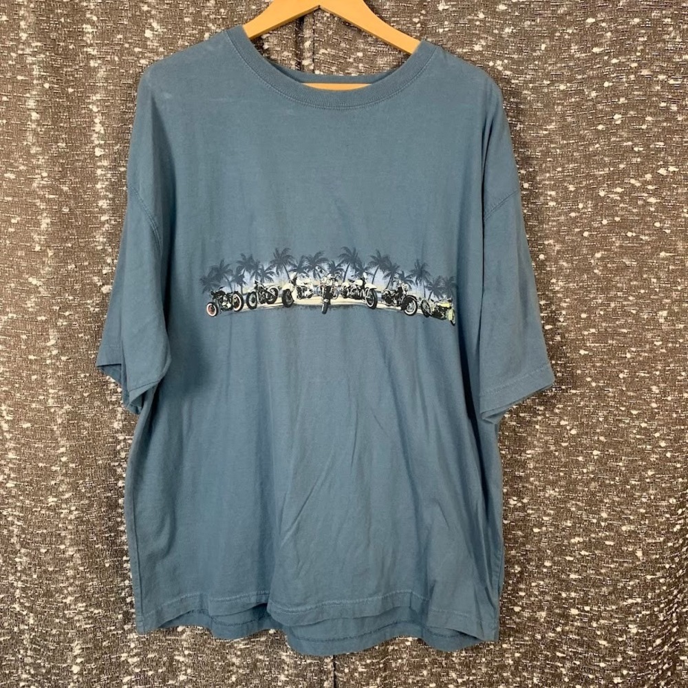 Vintage‎ Newport Blue Motorcycle Biker Short Sleeve Shirt Men's XXL